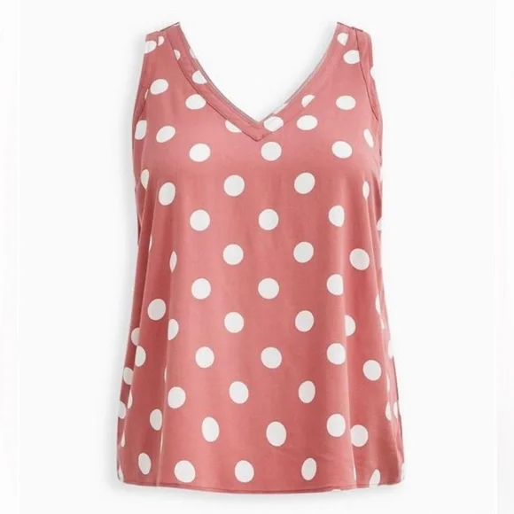 Torrid Challis Stitch Detail Tank, Pink Dot, Size 2 (2X 18-20) - Picture 2 of 5